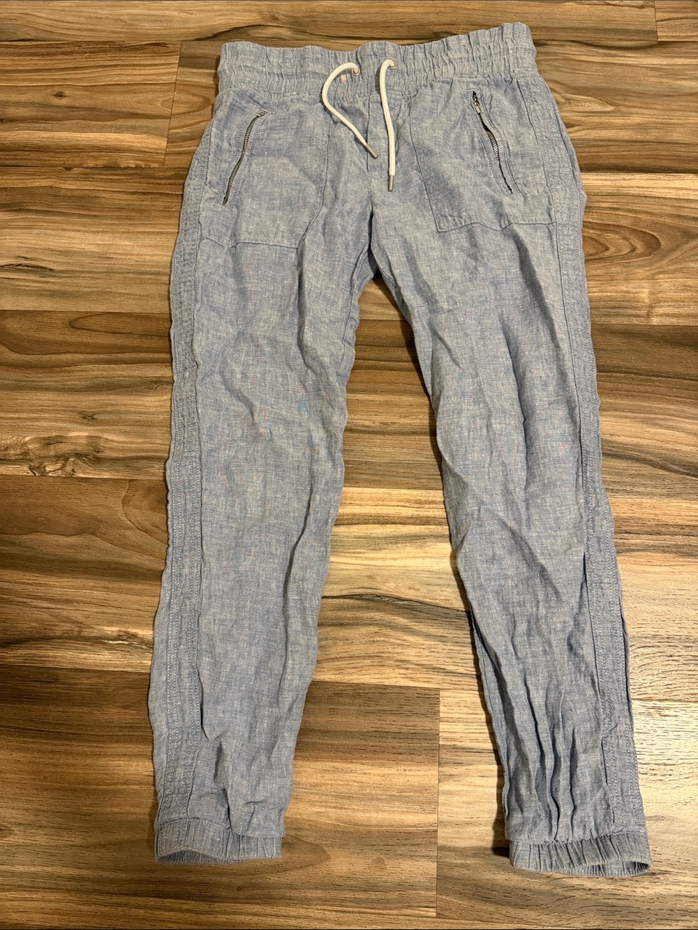 Athleta Cabo Linen Jogger Women's 2 Blue Tapered Leg Drawstring Zip Pockets